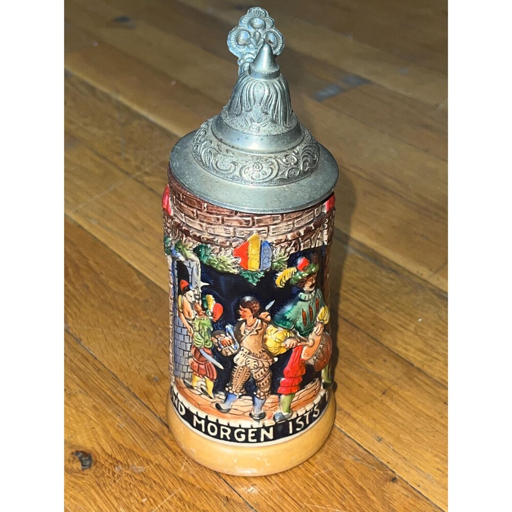 Vintage Pewter Lid DB9M Beer Stein W Germany Haute Du Uno Morgen Its Ein Andrer